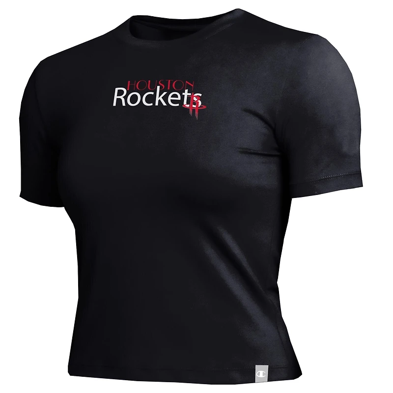 Women's Champion Black Houston Rockets Soft Touch Fitted Cropped T-Shirt
