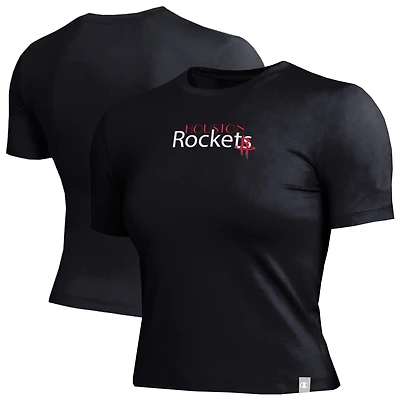 Women's Champion Black Houston Rockets Soft Touch Fitted Cropped T-Shirt