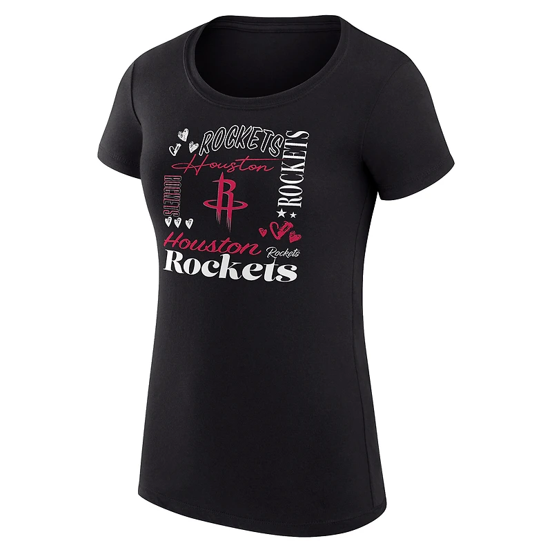 T-shirt G-III 4Her pour femme par Carl Banks, coupe ultra-mince, motif collage de noms d'équipe, noir, Houston Rockets