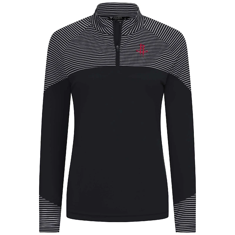 Women's Levelwear Black Houston Rockets Classic Stripes Quarter-Zip Top