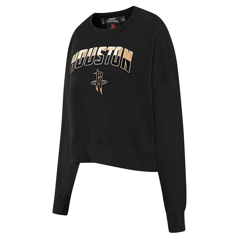 Women's Pro Standard  Black Houston Rockets Glam Cropped Pullover Sweatshirt