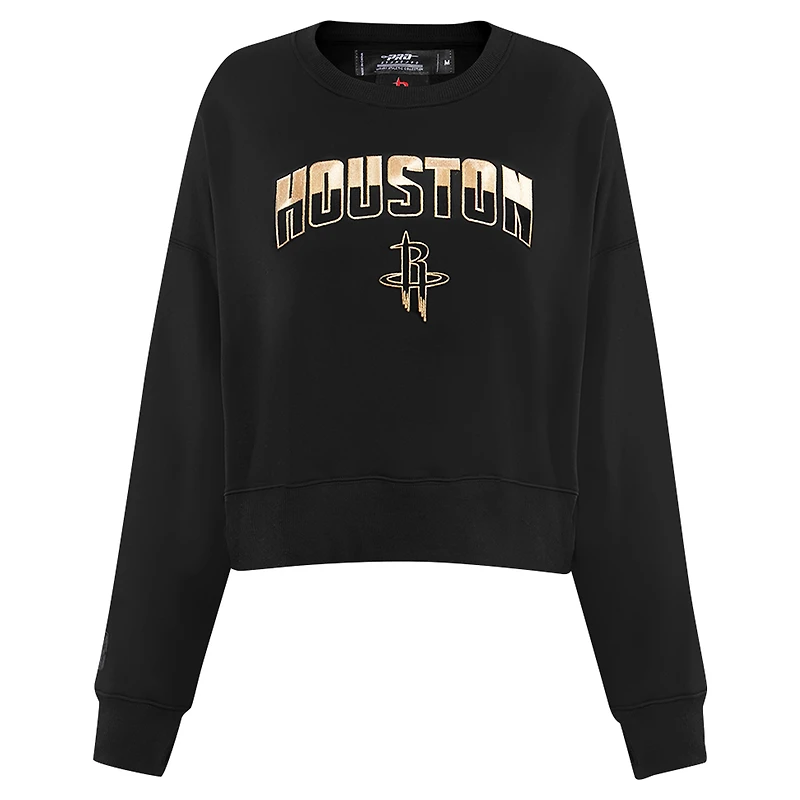 Women's Pro Standard  Black Houston Rockets Glam Cropped Pullover Sweatshirt
