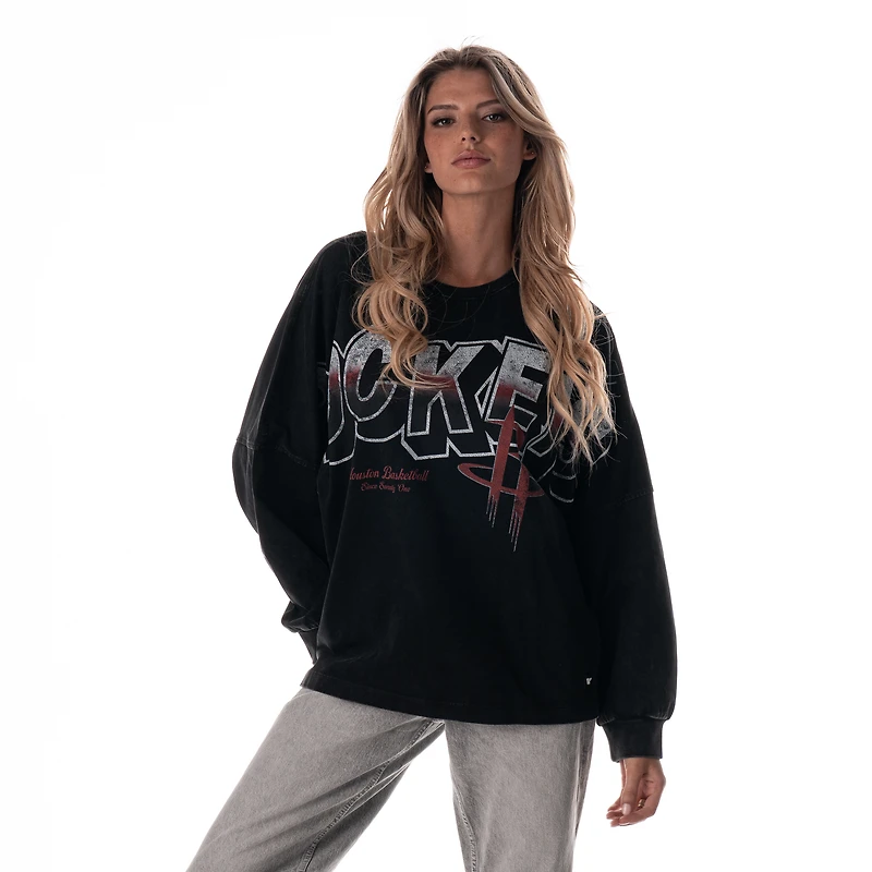 T-shirt à manches longues oversize imprimé graphique Houston Rockets noir pour femme de la marque The Wild Collective