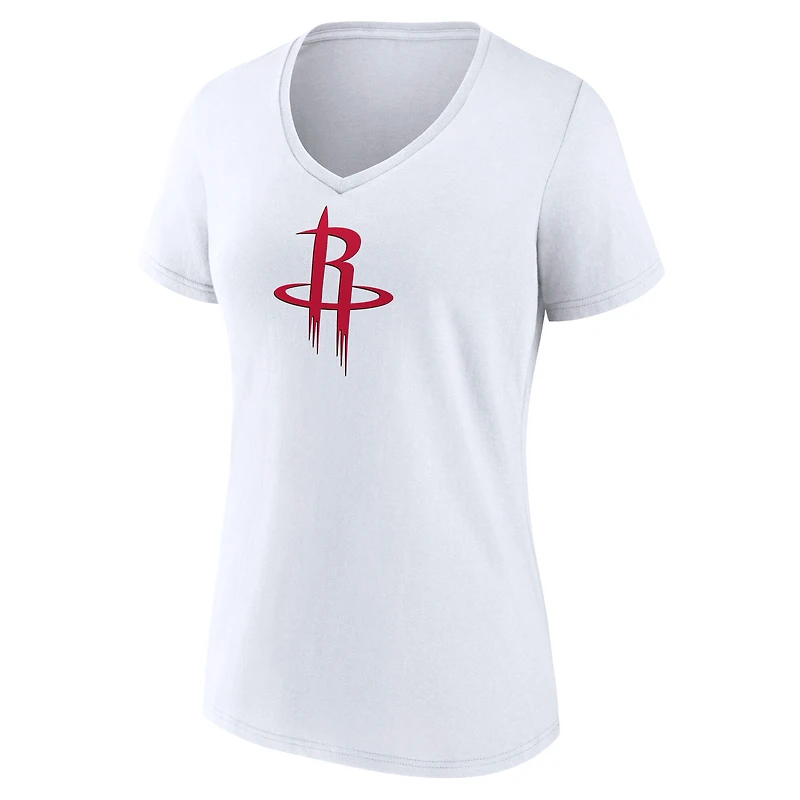 Women's White Houston Rockets Primary Logo V-Neck T-Shirt