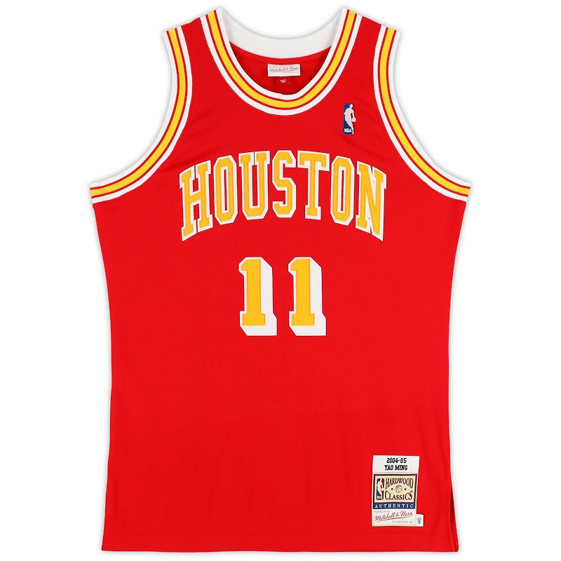Maillot authentique rouge autographié par Yao Ming Houston Rockets Mitchell et Ness 2004-2005