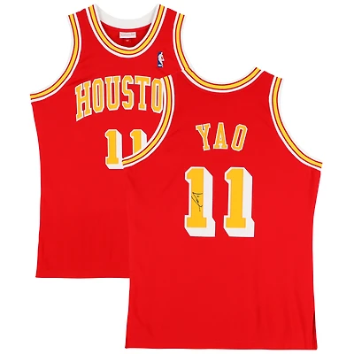 Maillot authentique rouge autographié par Yao Ming Houston Rockets Mitchell et Ness 2004-2005