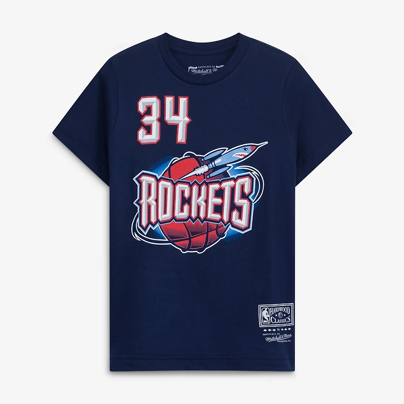Youth Mitchell & Ness Hakeem Olajuwon Red Houston Rockets Hardwood Classics Name Number T-Shirt