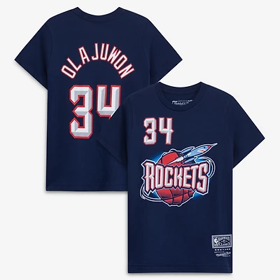 Youth Mitchell & Ness Hakeem Olajuwon Red Houston Rockets Hardwood Classics Name Number T-Shirt