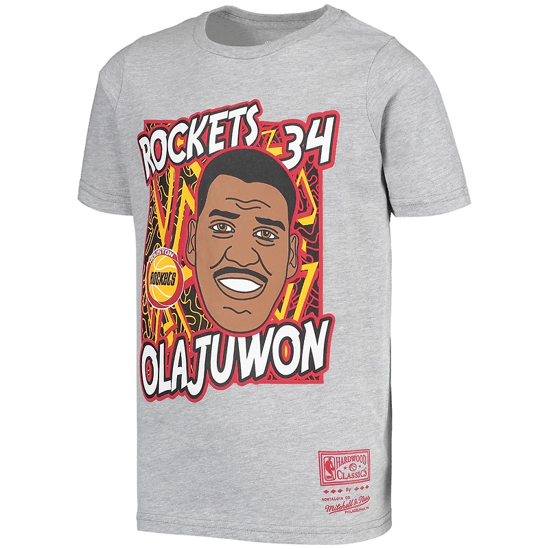 T-shirt pour jeune Mitchell & Ness Hakeem Olajuwon Gris Houston Rockets Hardwood Classics King of the Court Player