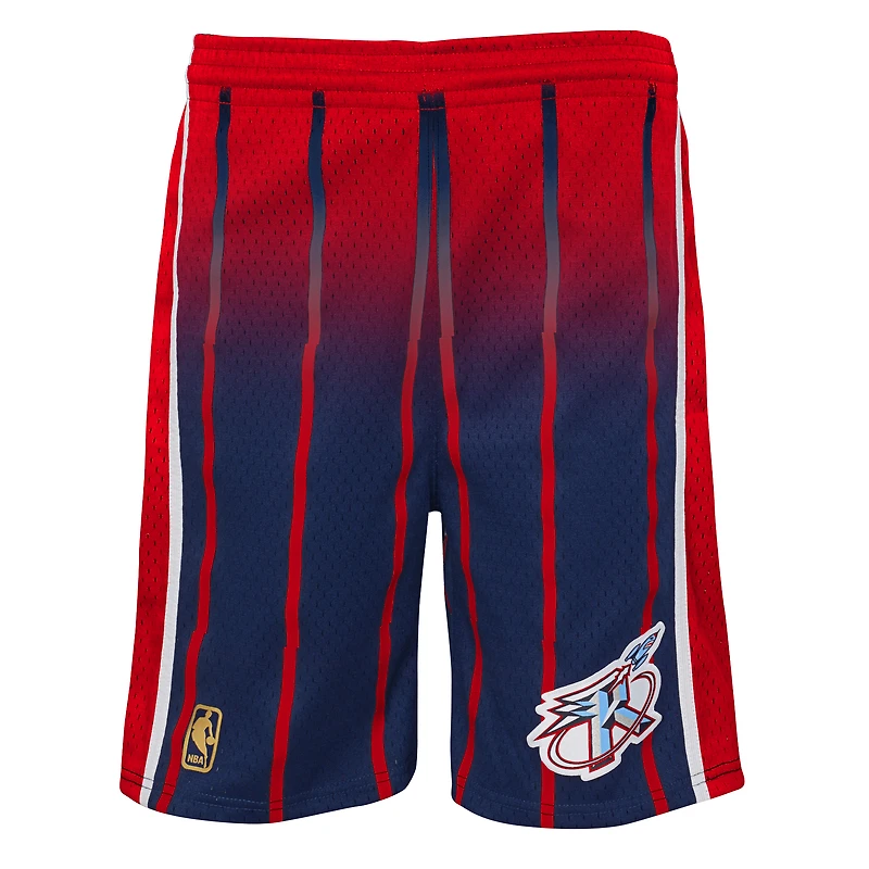 Youth Mitchell & Ness Navy/Red Houston Rockets 1996/97 Hardwood Classics Fadeaway Reload 3.0 Swingman Shorts