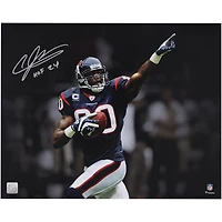 Andre Johnson Houston Texans Autographed 16" x 20" Touchdown Celebration Pointing Spotlight Photograph with "HOF 2024" Inscription