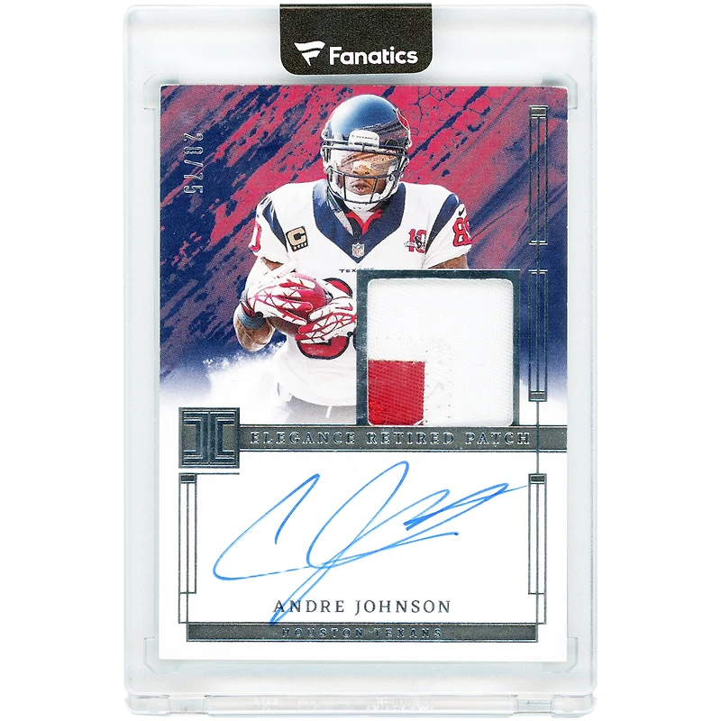 Carte autographiée d'Andre Johnson (Houston Texans) 2024 Panini Impeccable Dual-Color Relic #ERA-AJN #20/75