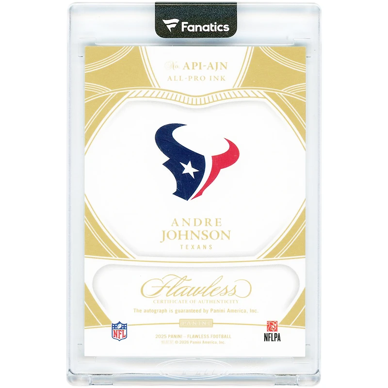 Andre Johnson Houston Texans Autographed 2025 Panini Flawless Emerald All Pro Ink #API-AJN #1/5 Card