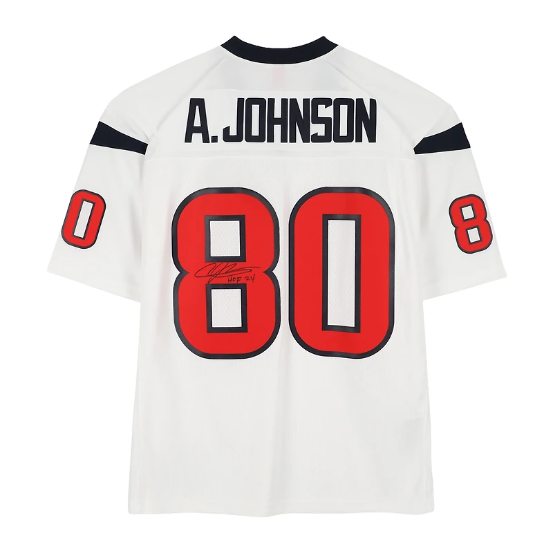 Maillot Mitchell & Ness Legacy 2008 blanc autographié par Andre Johnson (Houston Texans) avec inscription « HOF 24 ».