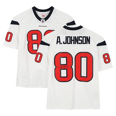 Maillot Mitchell & Ness Legacy 2008 blanc autographié par Andre Johnson (Houston Texans) avec inscription « HOF 24 ».