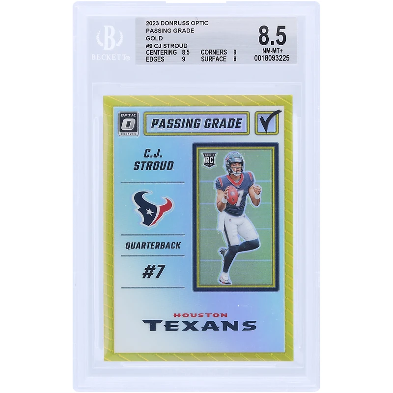 C.J. Stroud Houston Texans 2023 Panini Donruss Optic Gold Passing Grade #PG-CS #3/10 BGS Authenticated 8.5 Rookie Card - 8.5,9,9,8 Subgrades