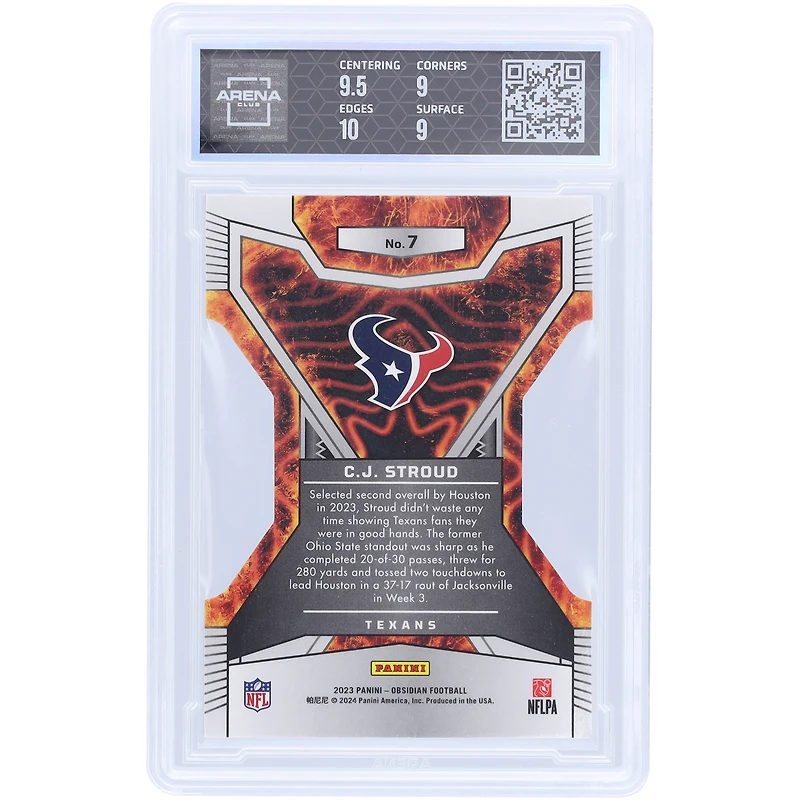 Carte recrue authentifiée 9.5 de C.J. Stroud Houston Texans 2023 Panini Obsidian Volcanix Case Hit #7 Arena Club - Sous-catégories 9.5, 9, 10, 9