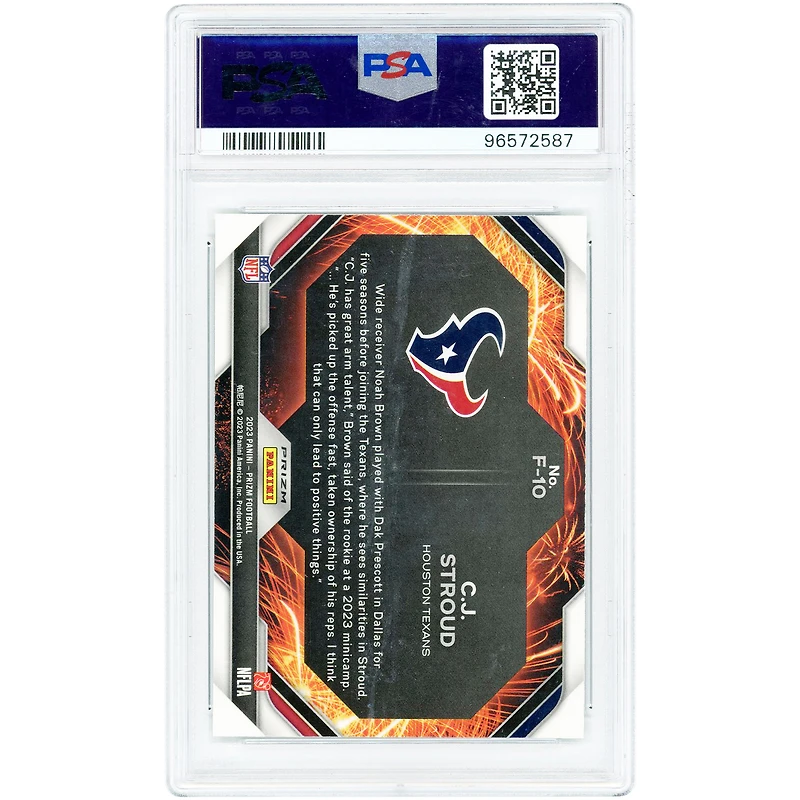 Carte C.J. Stroud Houston Texans 2023 Panini Prizm Green Prizm Fireworks #F-10 authentifiée par PSA (10 cartes)
