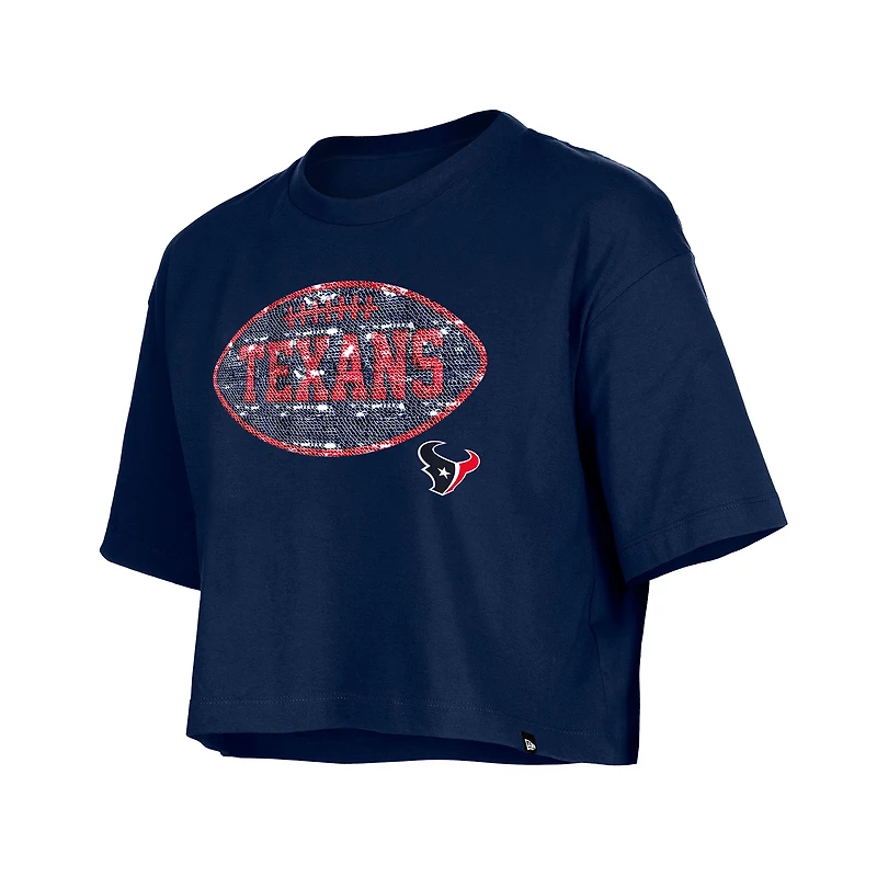 Girl's New Era Navy Houston Texans Flip Sequin Boxy T-Shirt