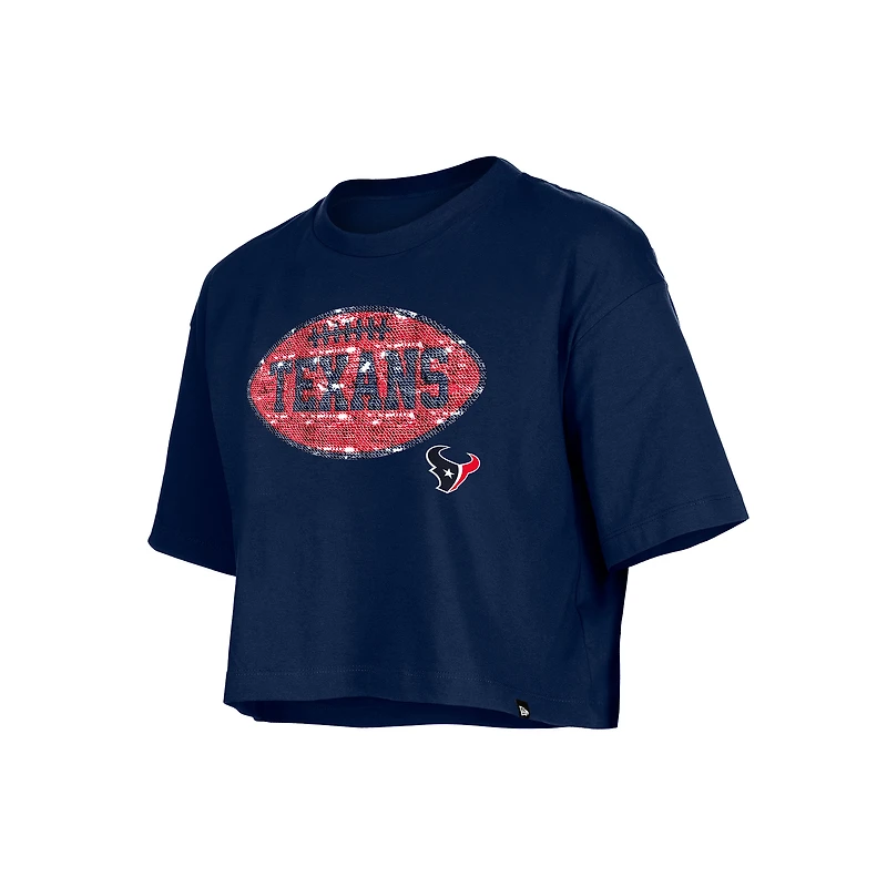 T-shirt boxy à paillettes bleu marine New Era pour fille des Houston Texans