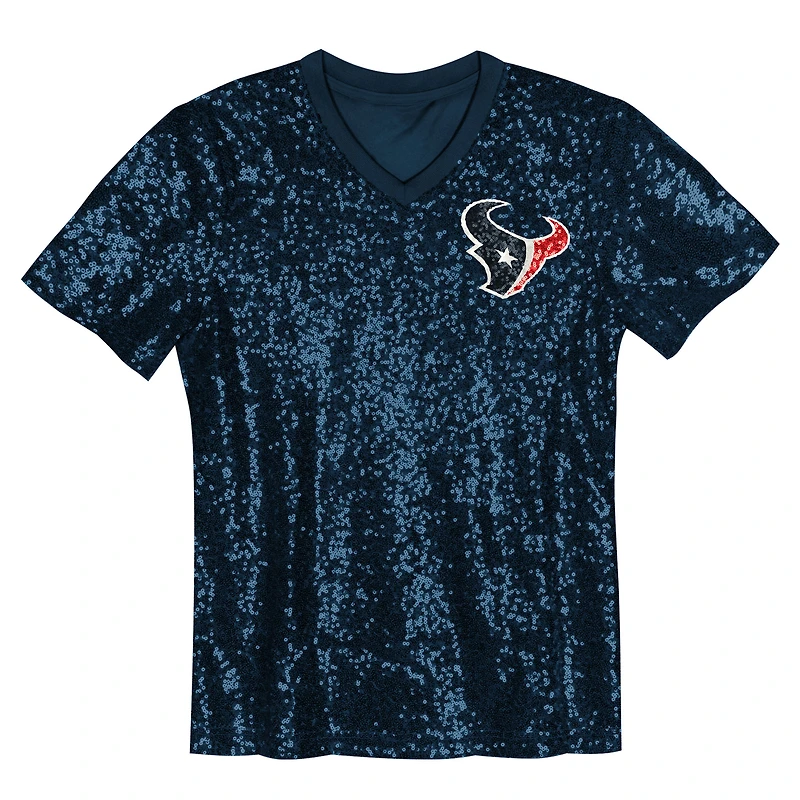 Maillot à col en V sequins bleu marine C.J. Stroud pour jeunes filles des Houston Texans