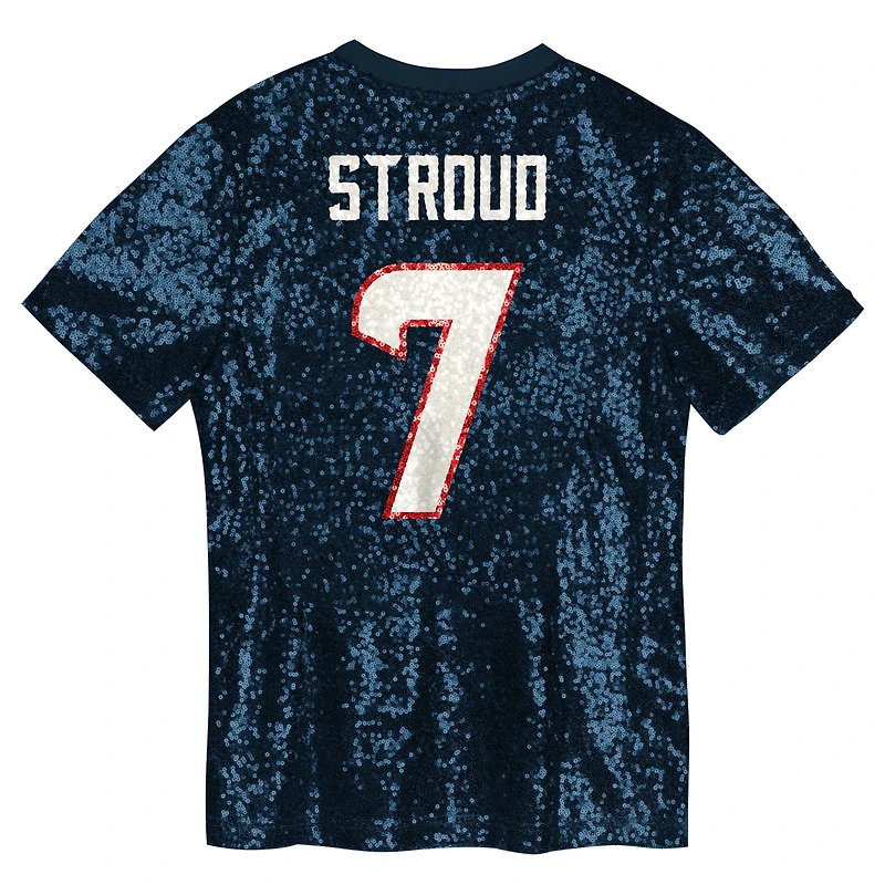 Maillot à col en V sequins bleu marine C.J. Stroud pour jeunes filles des Houston Texans
