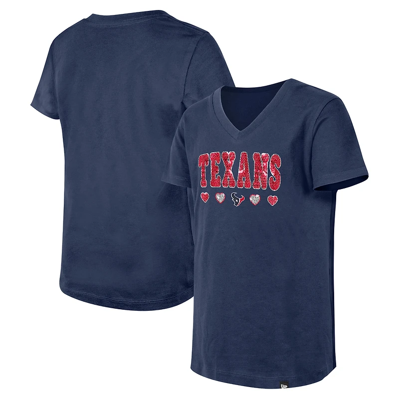 Girls Youth New Era Navy Houston Texans Flip Sequin V-Neck T-Shirt