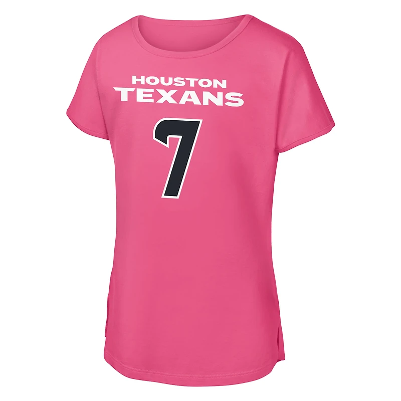 T-shirt rose Outerstuff C.J. Stroud avec nom et numéro de joueur des Houston Texans