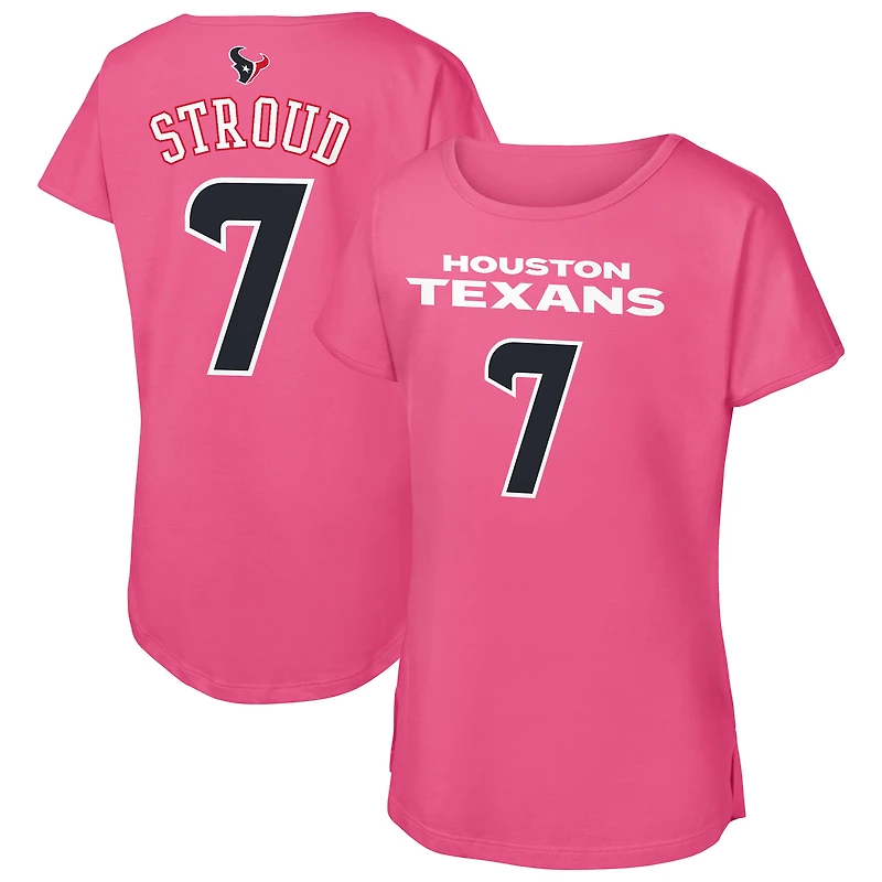 T-shirt rose Outerstuff C.J. Stroud avec nom et numéro de joueur des Houston Texans