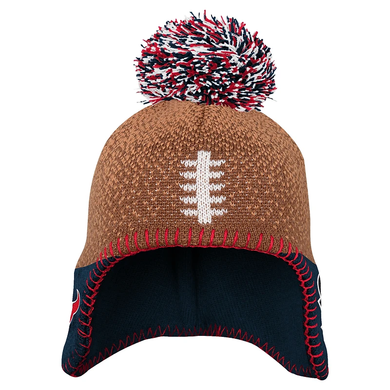 Bonnet tricoté marron pour bébé avec pompon pour le football des Houston Texans