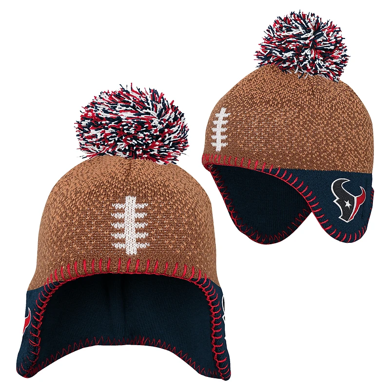 Bonnet tricoté marron pour bébé avec pompon pour le football des Houston Texans