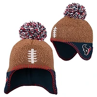 Bonnet tricoté marron pour bébé avec pompon pour le football des Houston Texans