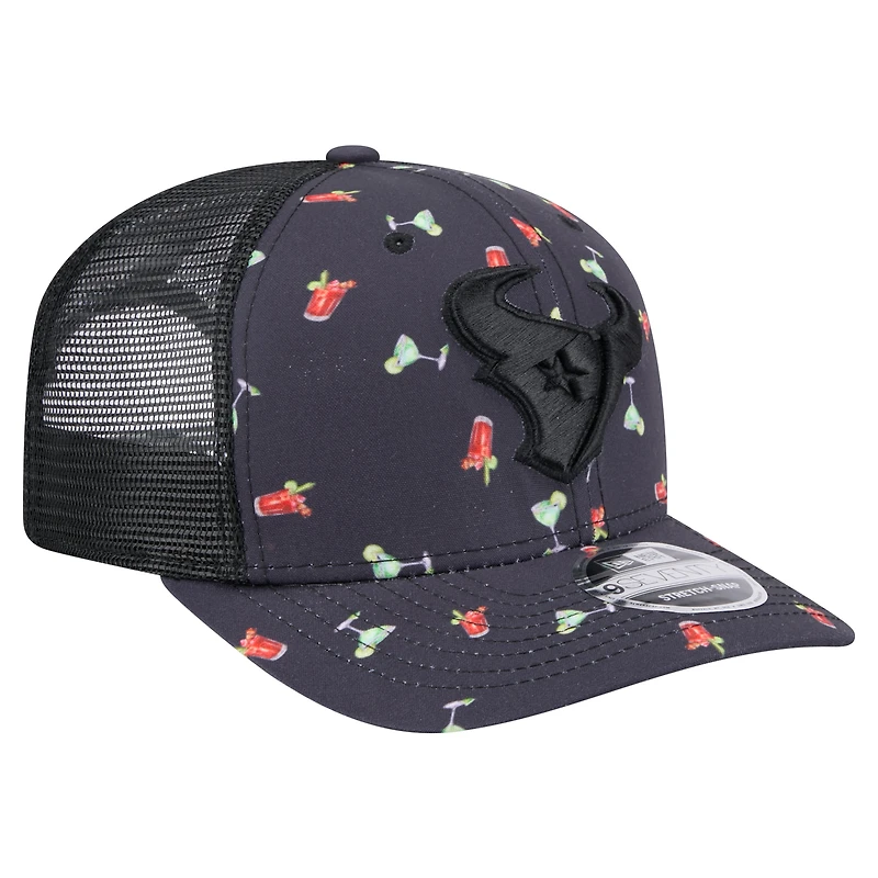 Men's New Era Navy/Black Houston Texans Adventure Drinks Pattern 9SEVENTY Stretch-Snap Hat