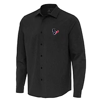 Chemise boutonnée à manches longues tissée noire Antigua pour homme, Houston Texans Exposure