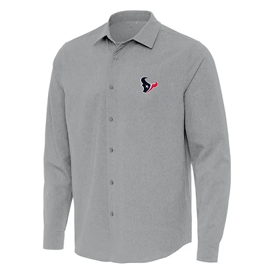 Chemise boutonnée à manches longues tissée Exposure pour homme, gris Antigua, Houston Texans