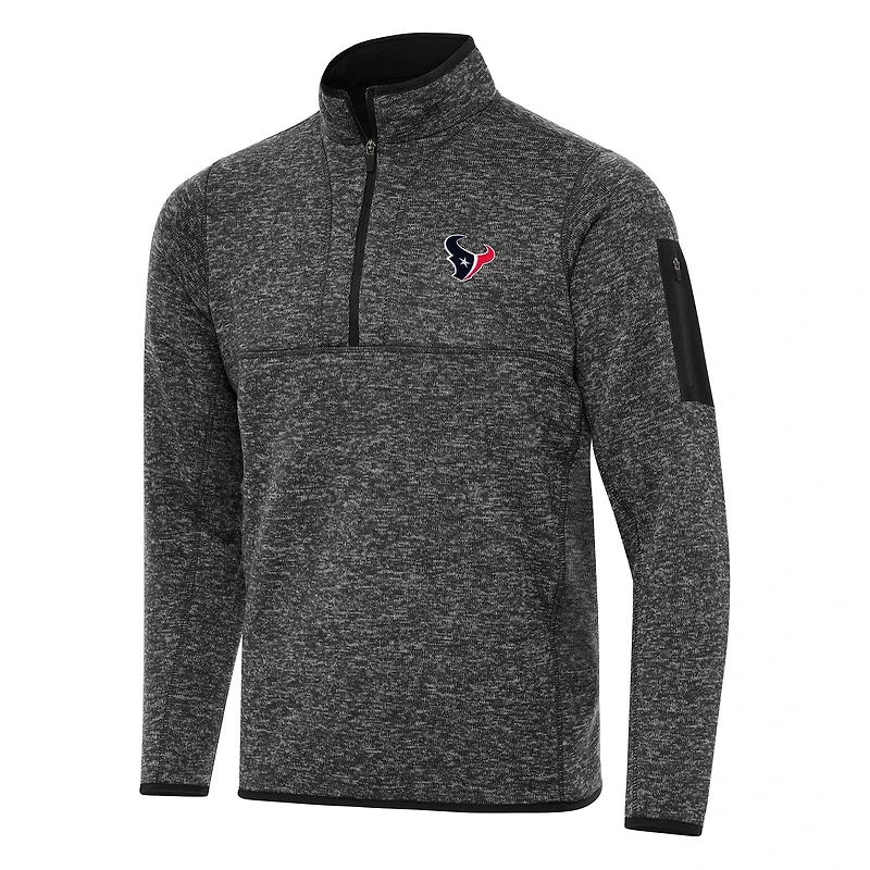 Men's Antigua Heather Black Houston Texans Fortune Big & Tall Quarter-Zip Pullover Jacket