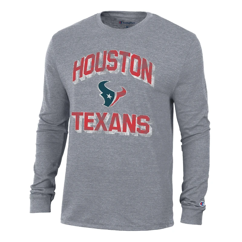 T-shirt à manches longues Champion Heather Charcoal Houston Texans Ultimate Tri-Blend pour homme