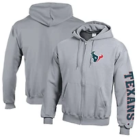 Sweat à capuche zippé Champion pour homme, gris chiné, Houston Texans, en polaire Powerblend.