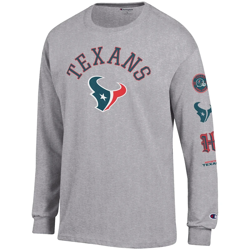 T-shirt à manches longues gris chiné Champion pour homme des Houston Texans Seal