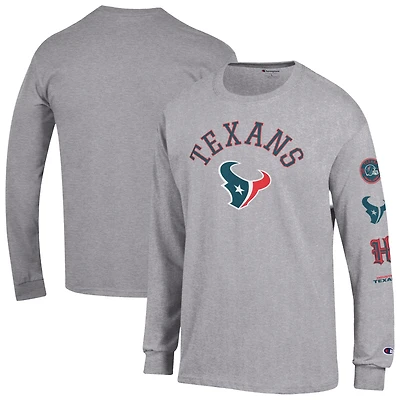 Men's Champion Heather Gray Houston Texans Seal Long Sleeve T-Shirt