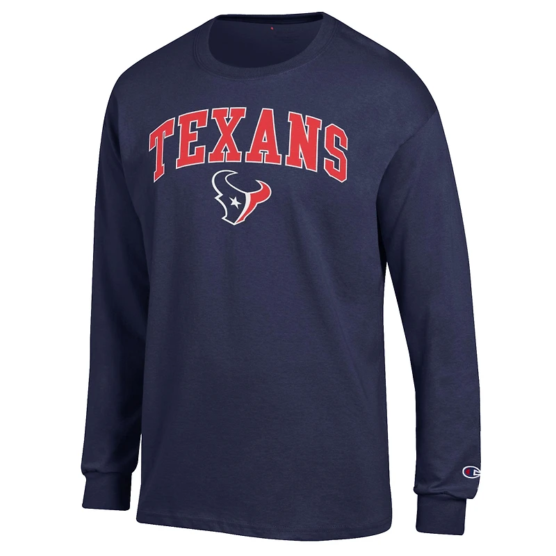 T-shirt à manches longues Champion bleu marine Houston Texans avec logo en arc sur le devant