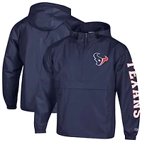 Veste coupe-vent à capuche demi-zip pliable Champion pour homme, bleu marine, Houston Texans