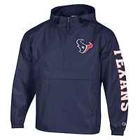 Veste coupe-vent à capuche demi-zip pliable Champion pour homme, bleu marine, Houston Texans
