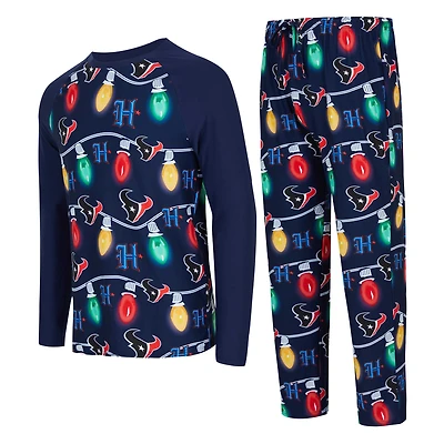 Men's Concepts Sport  Navy Houston Texans Garland Knit Raglan Long Sleeve Top and Pants Set