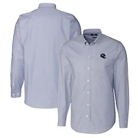 Chemise boutonnée à manches longues en tissu Oxford extensible bleu clair pour homme, modèle Cutter & Buck, motif casque des Houston Texans