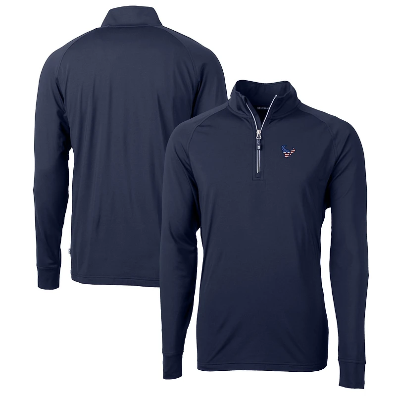 Men's Cutter & Buck Navy Houston Texans Big Tall Adapt Eco Knit Stretch Recycled Quarter-Zip Pullover Top