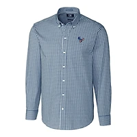 Chemise boutonnée à manches longues pour homme, coupe-vent et bleu marine, Houston Texans, tissu extensible, facile d'entretien, motif vichy, grande taille