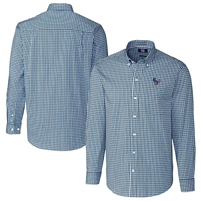 Chemise boutonnée à manches longues pour homme, coupe-vent et bleu marine, Houston Texans, tissu extensible, facile d'entretien, motif vichy, grande taille