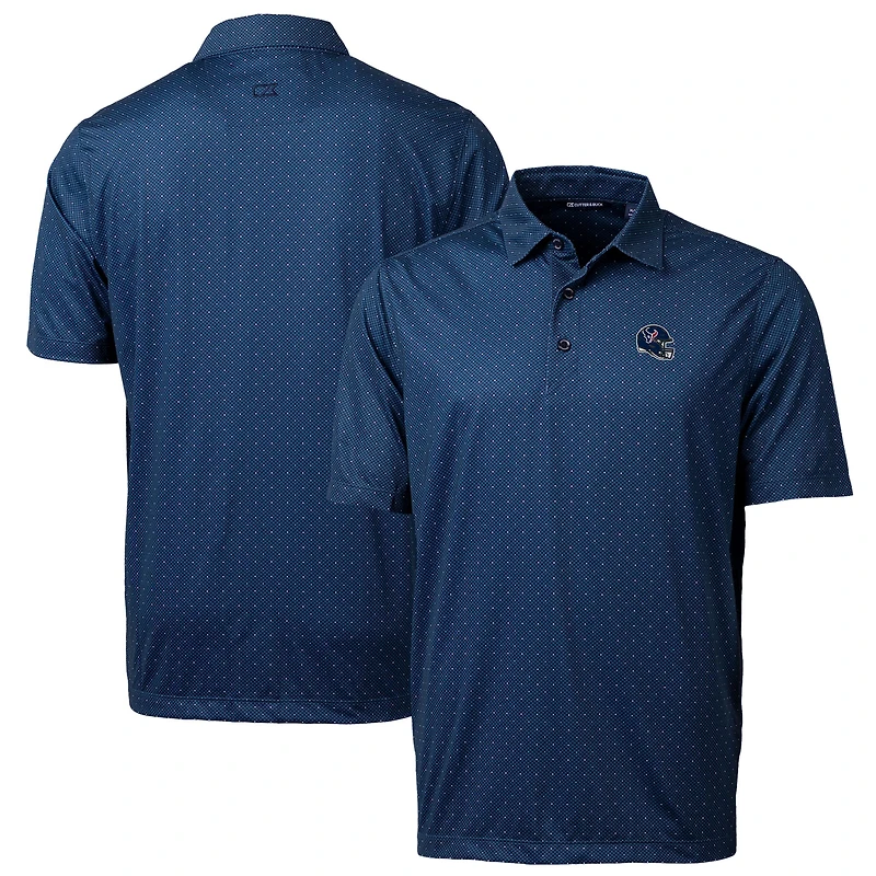 Men's Cutter & Buck Navy Houston Texans Helmet Pike Double Dot Print Stretch Polo