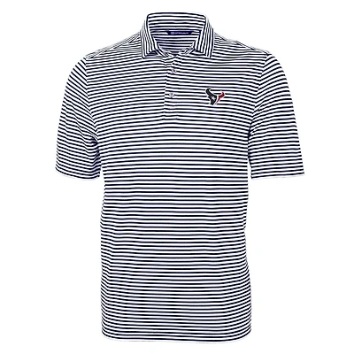 Men's Cutter & Buck Navy Houston Texans Virtue Eco Pique Stripe Recycled Polo